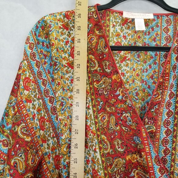 Oscar de la Renta Robe Women S/M Pink Label Paisley Loungewear Satin Knee Length - Picture 14 of 16